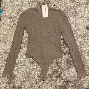 Nwt House London Dark Tan Fishnet Long Sleeve Bodysuit‎ size M/L